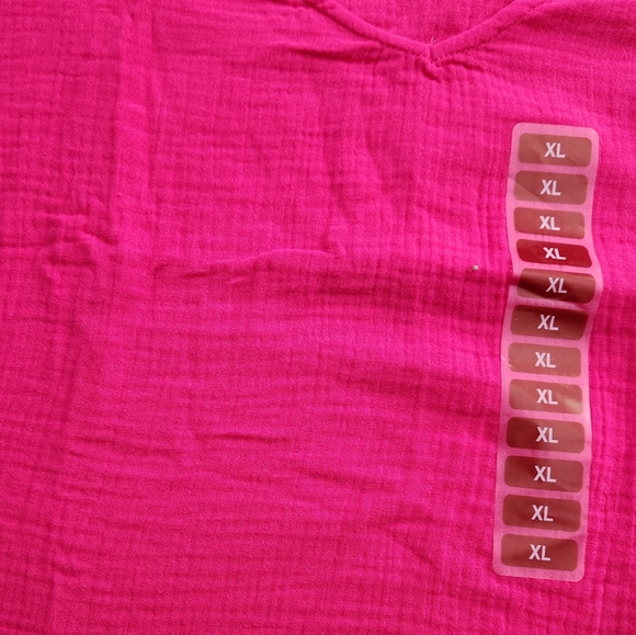 Three Dots Double Gauze Flutter Sleeve Top in Fushsia Size XL MSRP $138 W-538 - Picture 9 of 13